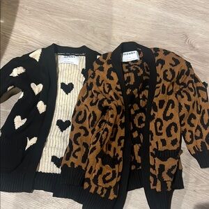 Old Navy Black and Cream Heart Cardigan & Brown Leopard Cardigan